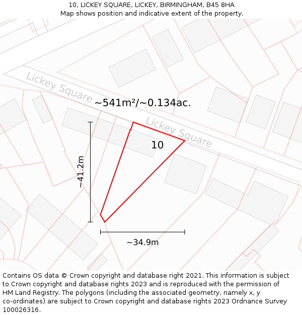 10, LICKEY SQUARE, LICKEY, BIRMINGHAM, B45 8HA: Plot and title map