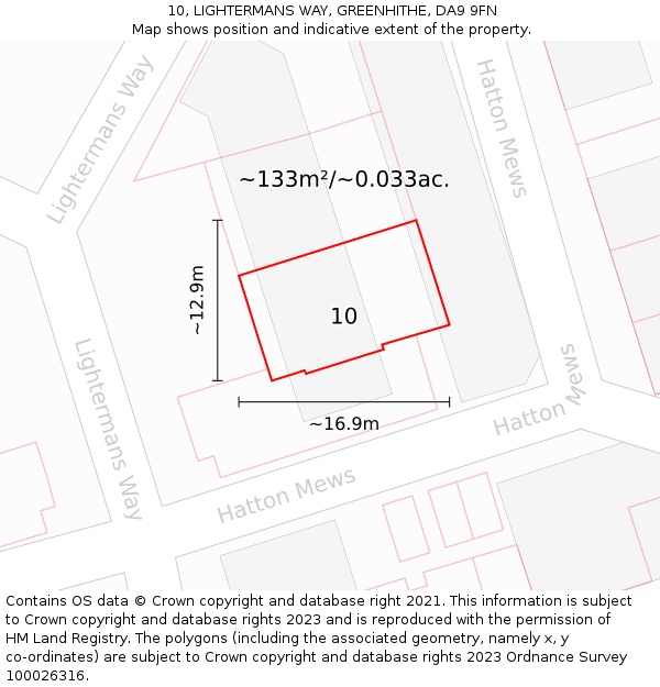 10, LIGHTERMANS WAY, GREENHITHE, DA9 9FN: Plot and title map