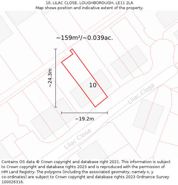 10, LILAC CLOSE, LOUGHBOROUGH, LE11 2LA: Plot and title map