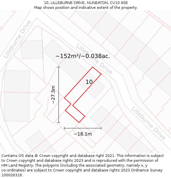 10, LILLEBURNE DRIVE, NUNEATON, CV10 9SE: Plot and title map