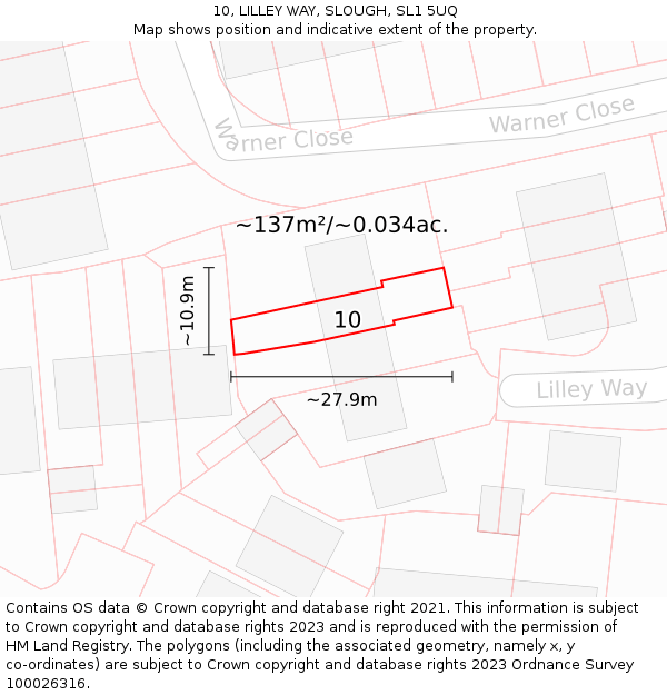 10, LILLEY WAY, SLOUGH, SL1 5UQ: Plot and title map