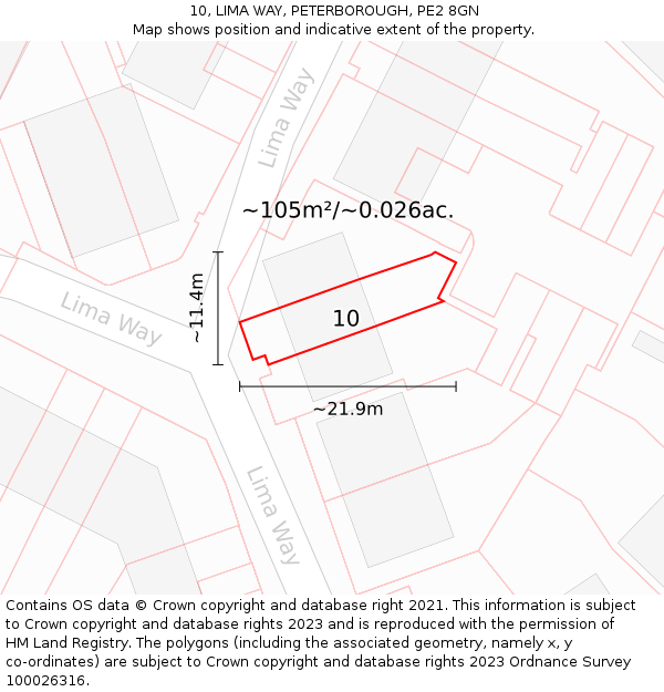 10, LIMA WAY, PETERBOROUGH, PE2 8GN: Plot and title map