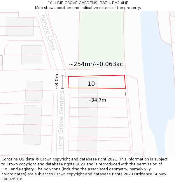 10, LIME GROVE GARDENS, BATH, BA2 4HE: Plot and title map