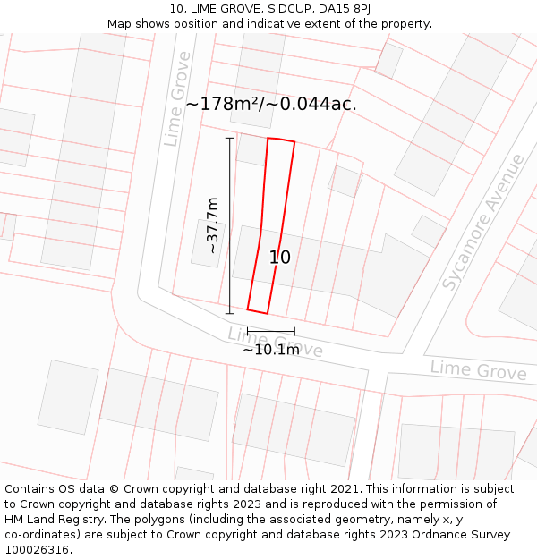 10, LIME GROVE, SIDCUP, DA15 8PJ: Plot and title map