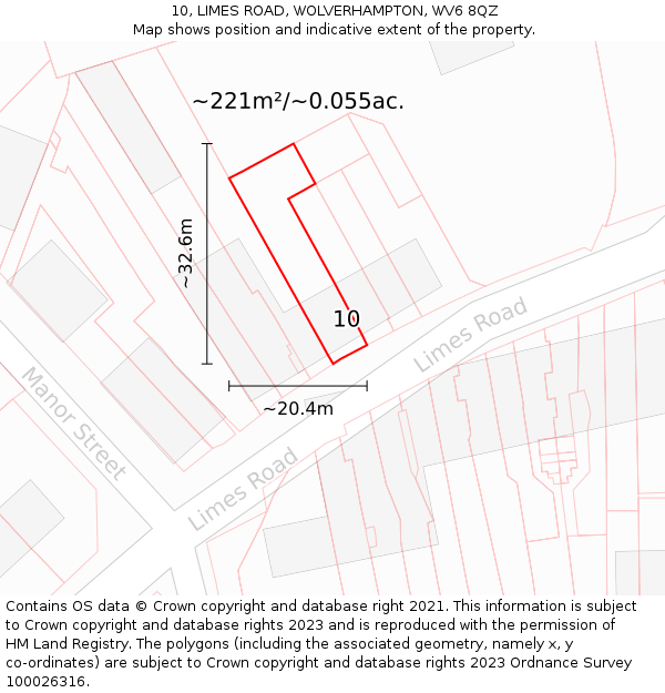 10, LIMES ROAD, WOLVERHAMPTON, WV6 8QZ: Plot and title map