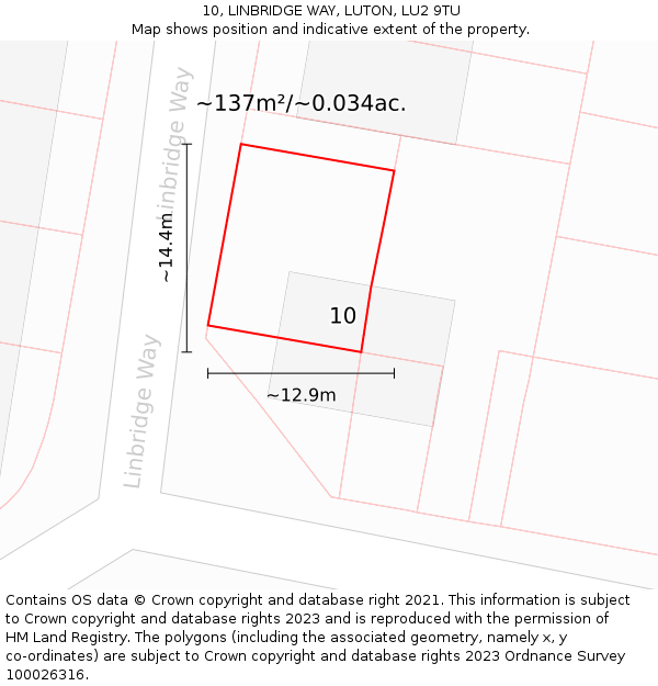 10, LINBRIDGE WAY, LUTON, LU2 9TU: Plot and title map