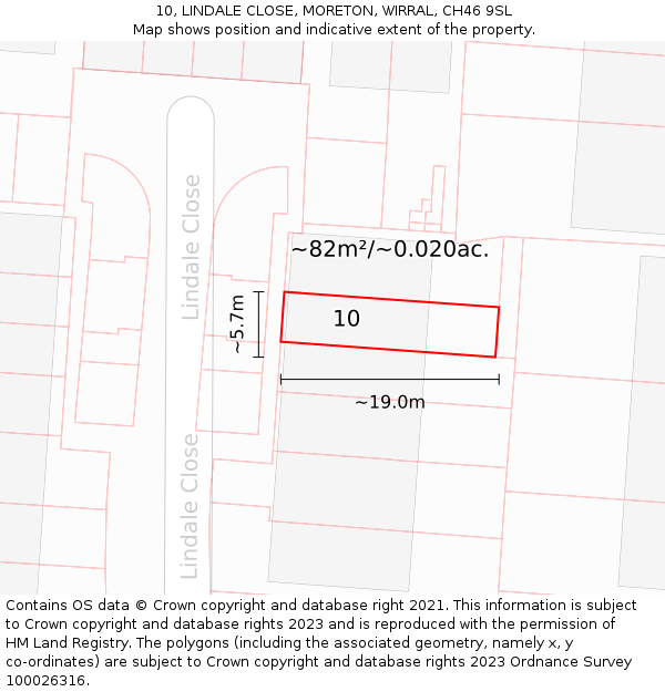 10, LINDALE CLOSE, MORETON, WIRRAL, CH46 9SL: Plot and title map