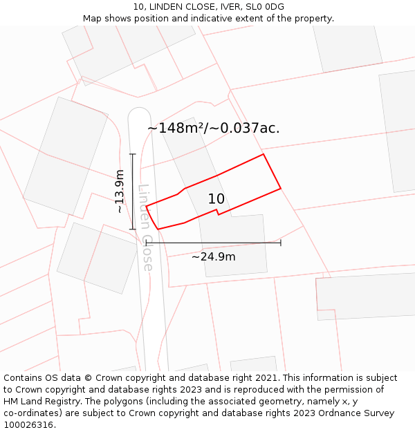 10, LINDEN CLOSE, IVER, SL0 0DG: Plot and title map
