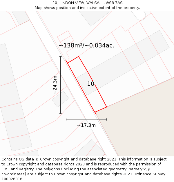 10, LINDON VIEW, WALSALL, WS8 7AS: Plot and title map