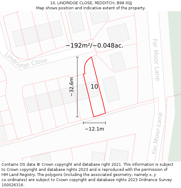 10, LINDRIDGE CLOSE, REDDITCH, B98 0QJ: Plot and title map