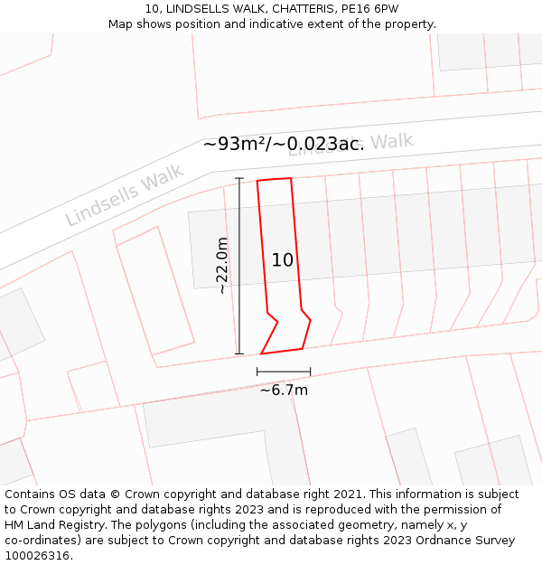 10, LINDSELLS WALK, CHATTERIS, PE16 6PW: Plot and title map