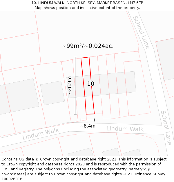 10, LINDUM WALK, NORTH KELSEY, MARKET RASEN, LN7 6ER: Plot and title map