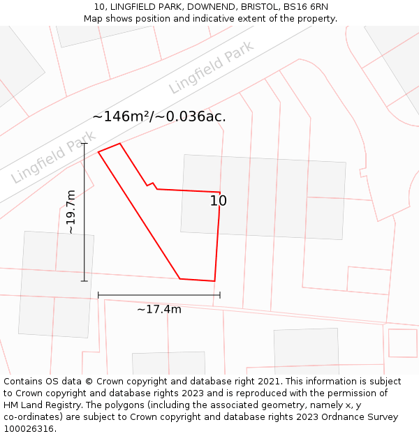 10, LINGFIELD PARK, DOWNEND, BRISTOL, BS16 6RN: Plot and title map