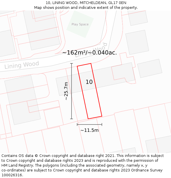 10, LINING WOOD, MITCHELDEAN, GL17 0EN: Plot and title map