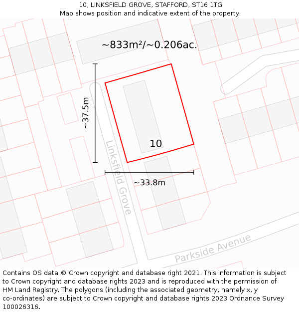 10, LINKSFIELD GROVE, STAFFORD, ST16 1TG: Plot and title map
