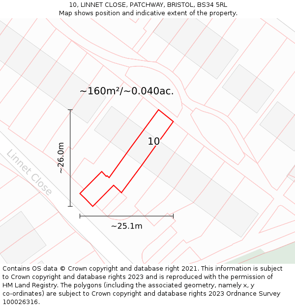 10, LINNET CLOSE, PATCHWAY, BRISTOL, BS34 5RL: Plot and title map