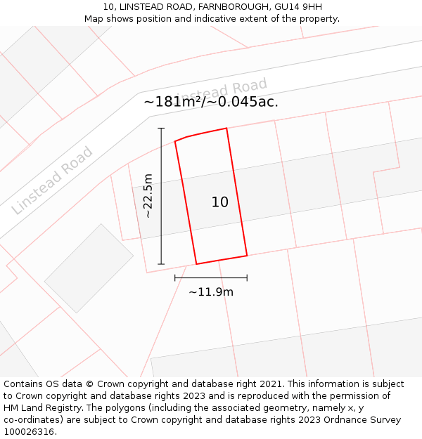 10, LINSTEAD ROAD, FARNBOROUGH, GU14 9HH: Plot and title map