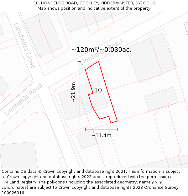 10, LIONFIELDS ROAD, COOKLEY, KIDDERMINSTER, DY10 3UG: Plot and title map