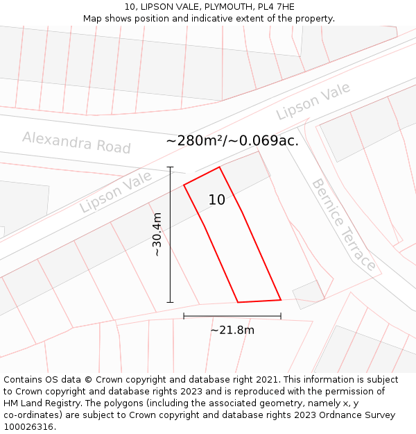 10, LIPSON VALE, PLYMOUTH, PL4 7HE: Plot and title map