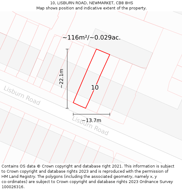 10, LISBURN ROAD, NEWMARKET, CB8 8HS: Plot and title map