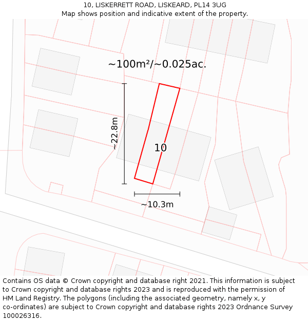 10, LISKERRETT ROAD, LISKEARD, PL14 3UG: Plot and title map
