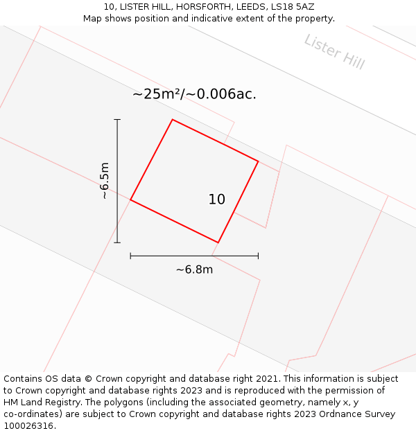 10, LISTER HILL, HORSFORTH, LEEDS, LS18 5AZ: Plot and title map
