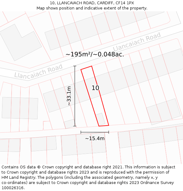 10, LLANCAIACH ROAD, CARDIFF, CF14 1PX: Plot and title map