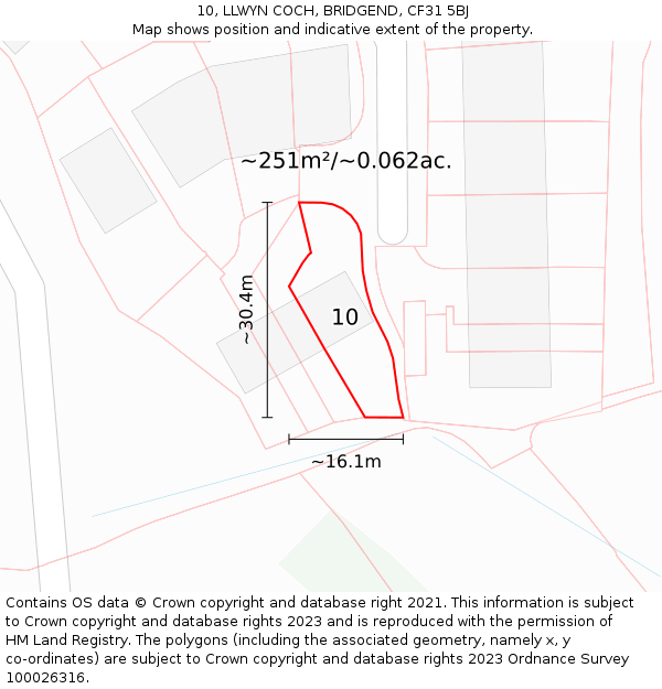 10, LLWYN COCH, BRIDGEND, CF31 5BJ: Plot and title map