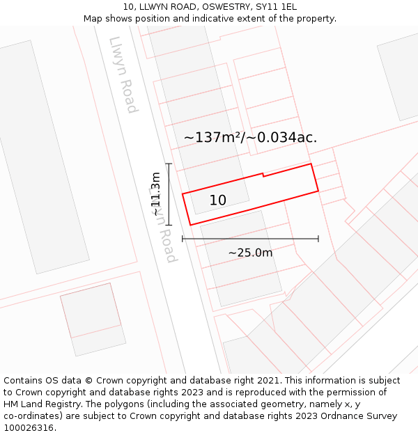 10, LLWYN ROAD, OSWESTRY, SY11 1EL: Plot and title map