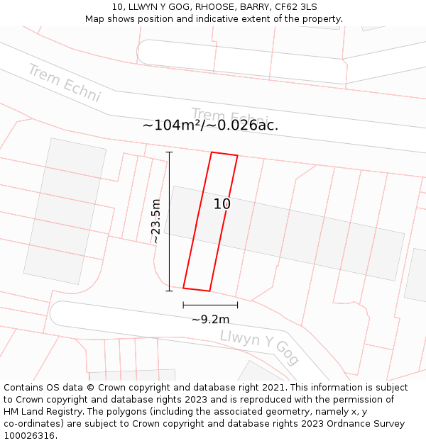 10, LLWYN Y GOG, RHOOSE, BARRY, CF62 3LS: Plot and title map