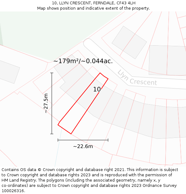 10, LLYN CRESCENT, FERNDALE, CF43 4LH: Plot and title map