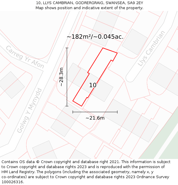 10, LLYS CAMBRIAN, GODRERGRAIG, SWANSEA, SA9 2EY: Plot and title map