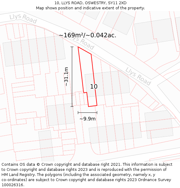 10, LLYS ROAD, OSWESTRY, SY11 2XD: Plot and title map