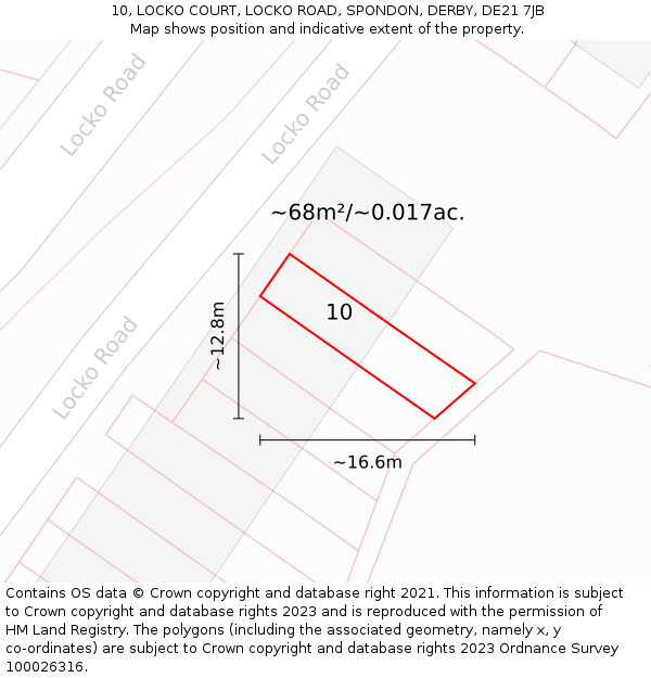 10, LOCKO COURT, LOCKO ROAD, SPONDON, DERBY, DE21 7JB: Plot and title map