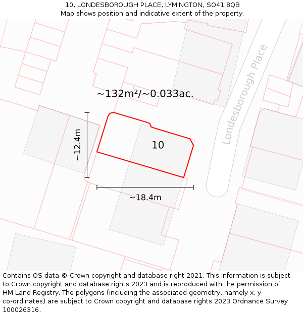 10, LONDESBOROUGH PLACE, LYMINGTON, SO41 8QB: Plot and title map