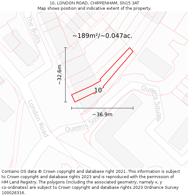 10, LONDON ROAD, CHIPPENHAM, SN15 3AT: Plot and title map