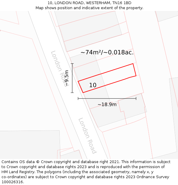 10, LONDON ROAD, WESTERHAM, TN16 1BD: Plot and title map