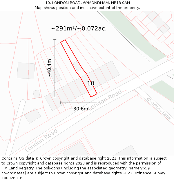 10, LONDON ROAD, WYMONDHAM, NR18 9AN: Plot and title map
