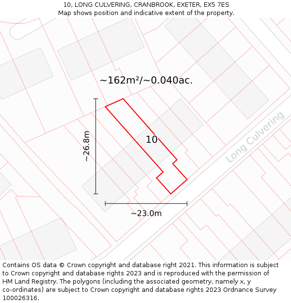 10, LONG CULVERING, CRANBROOK, EXETER, EX5 7ES: Plot and title map
