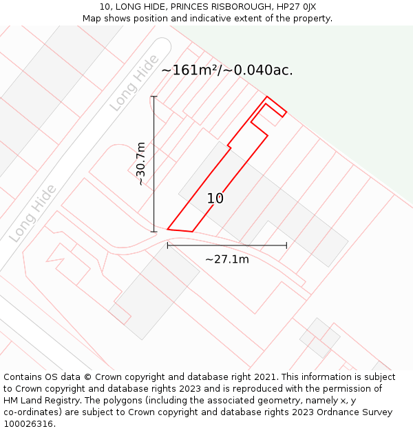 10, LONG HIDE, PRINCES RISBOROUGH, HP27 0JX: Plot and title map