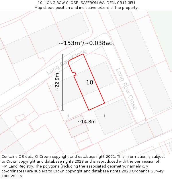 10, LONG ROW CLOSE, SAFFRON WALDEN, CB11 3FU: Plot and title map