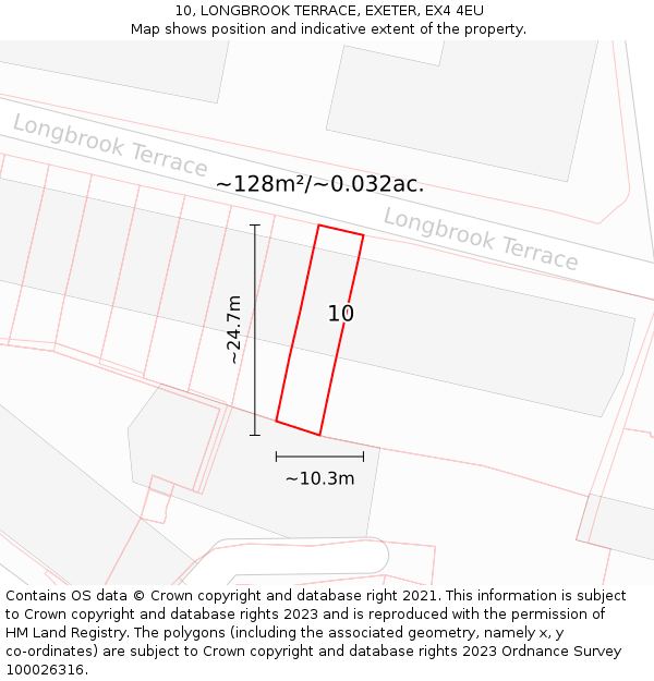 10, LONGBROOK TERRACE, EXETER, EX4 4EU: Plot and title map