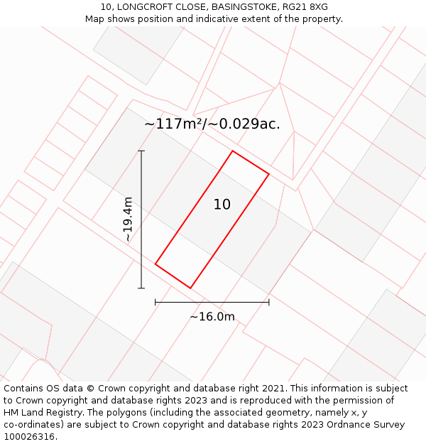 10, LONGCROFT CLOSE, BASINGSTOKE, RG21 8XG: Plot and title map