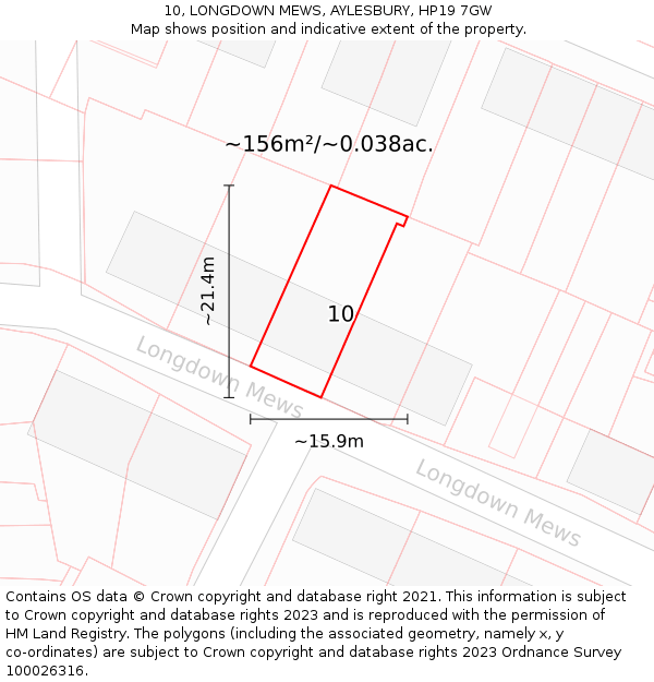 10, LONGDOWN MEWS, AYLESBURY, HP19 7GW: Plot and title map