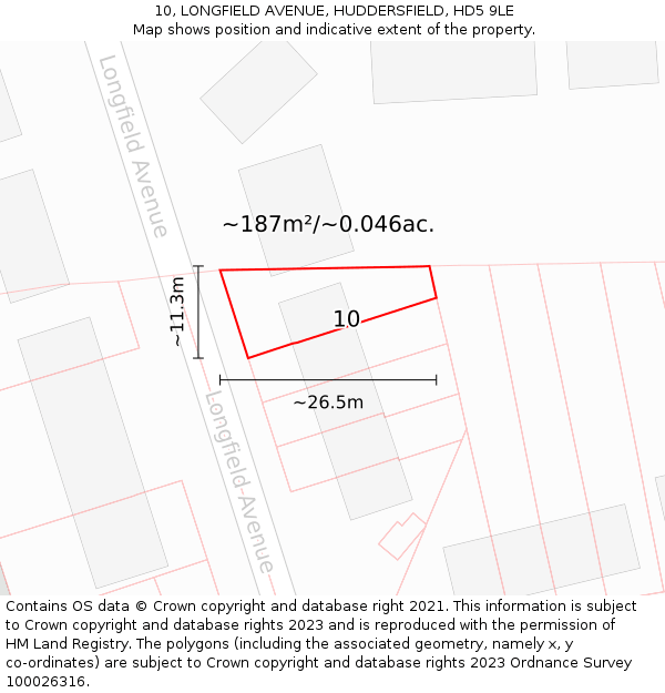 10, LONGFIELD AVENUE, HUDDERSFIELD, HD5 9LE: Plot and title map