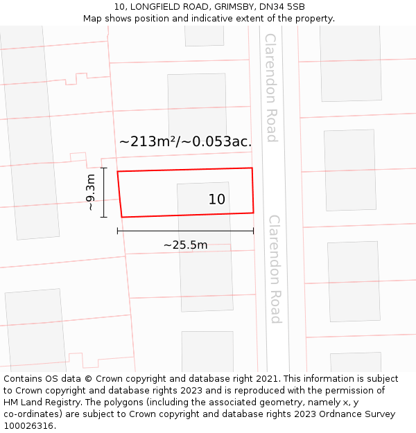 10, LONGFIELD ROAD, GRIMSBY, DN34 5SB: Plot and title map