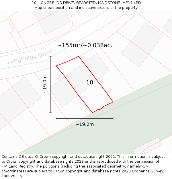 10, LONGFIELDS DRIVE, BEARSTED, MAIDSTONE, ME14 4PD: Plot and title map