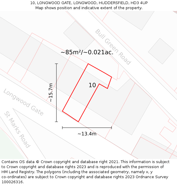 10, LONGWOOD GATE, LONGWOOD, HUDDERSFIELD, HD3 4UP: Plot and title map