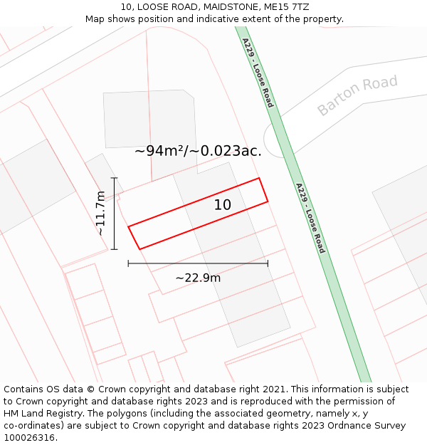 10, LOOSE ROAD, MAIDSTONE, ME15 7TZ: Plot and title map