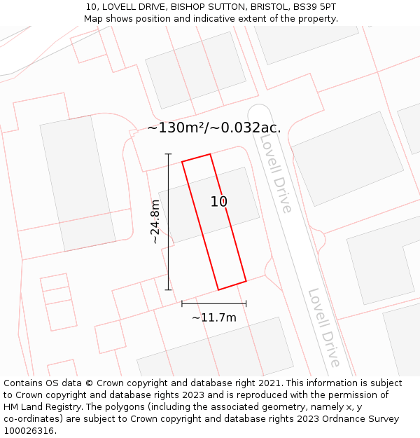 10, LOVELL DRIVE, BISHOP SUTTON, BRISTOL, BS39 5PT: Plot and title map